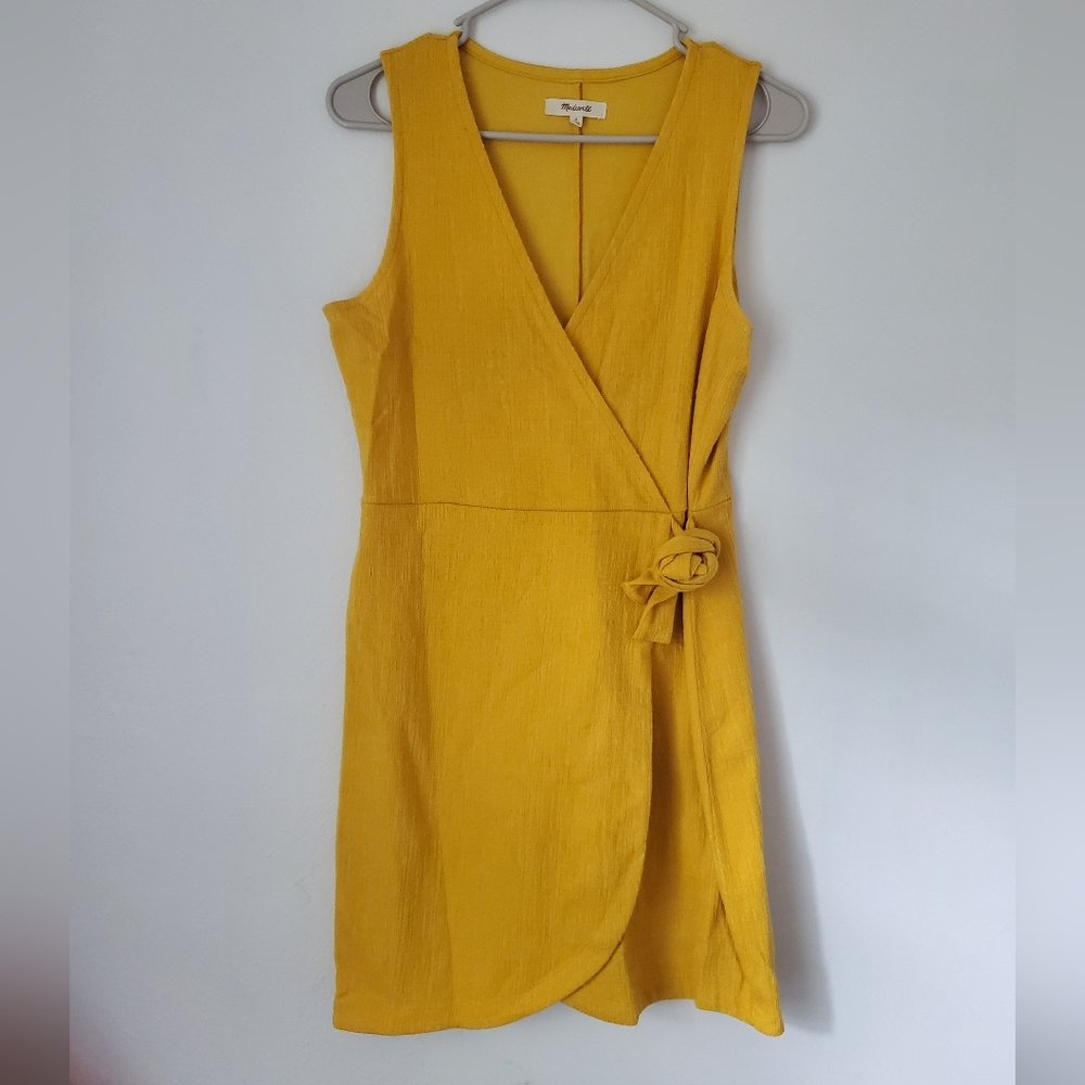 Madewell Mustard Yellow Sleeveless Plunge Neck Wrap Dress